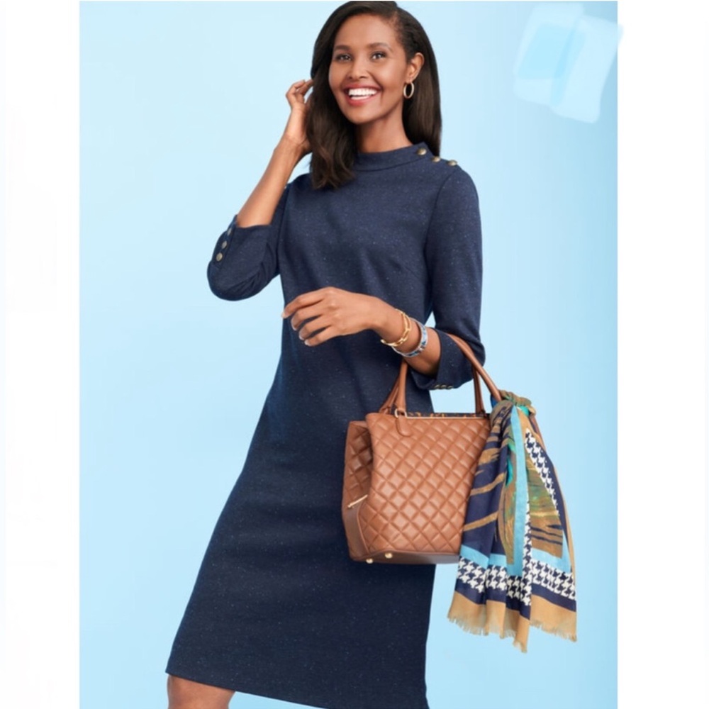 Talbots Heathered Dark Blue 3/4 Sleeve Shift Dress - M
